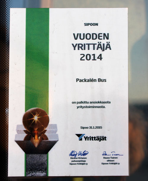 Packalén Bus - Årets Företagare i Sibbo 2014